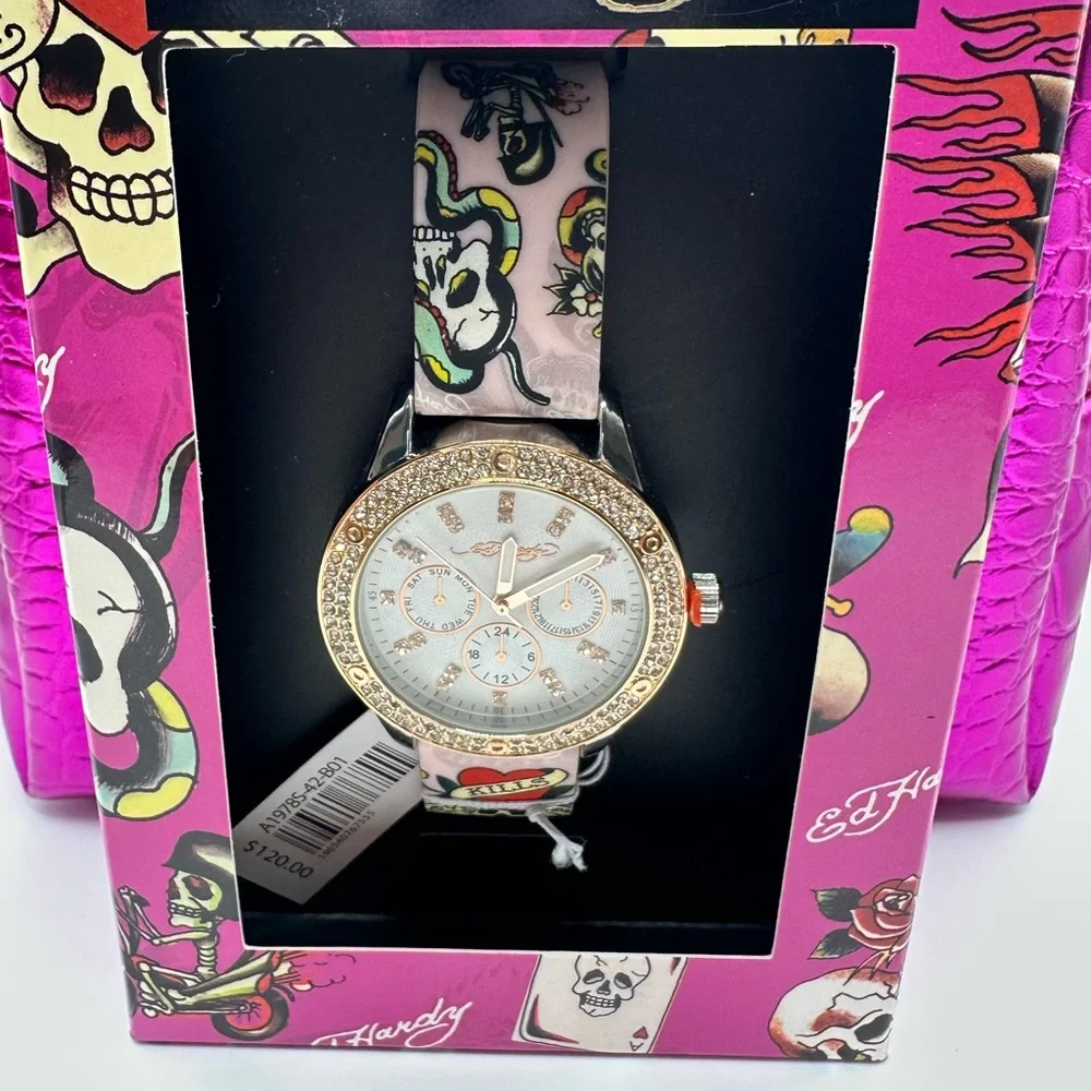 Ed Hardy 2 Piece Gift SET – Watch & Pouch / Cosmetic Bag – New with Tag Giftable